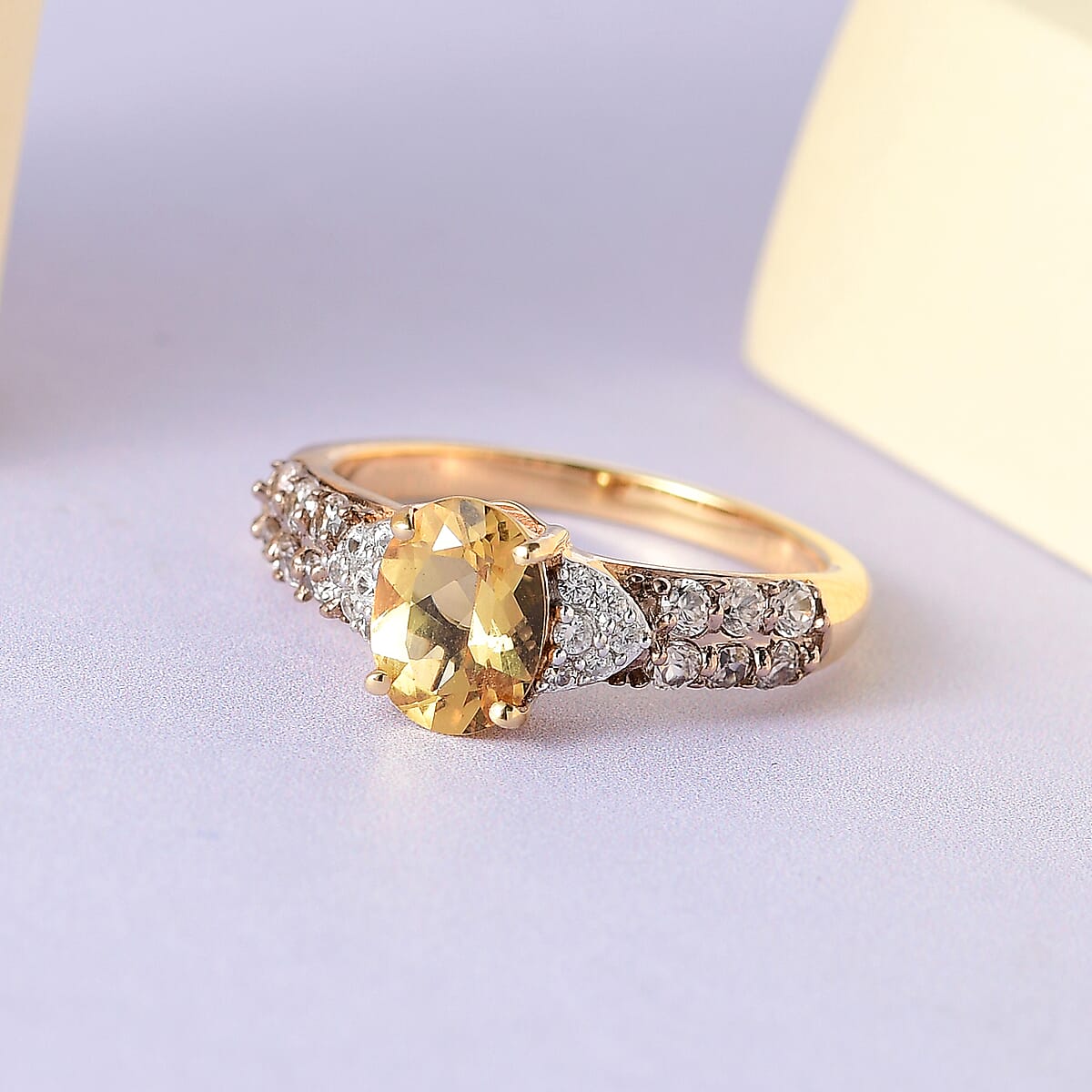 Premium Brazilian Heliodor, White and Coffee Zircon Ring in Vermeil Yellow Gold Over Sterling Silver (Size 10.0) 1.85 ctw image number 1