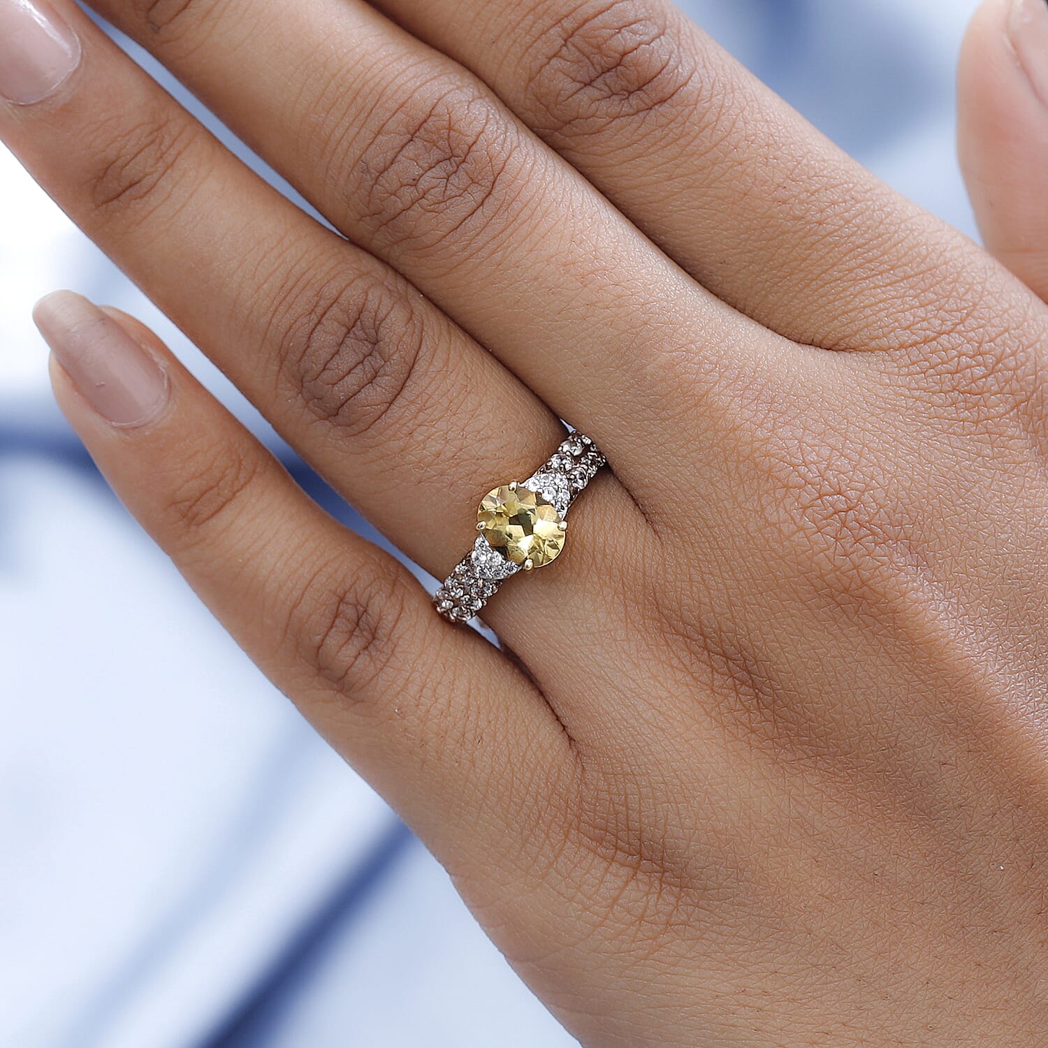 Premium Brazilian Heliodor, White and Coffee Zircon Ring in Vermeil Yellow Gold Over Sterling Silver (Size 10.0) 1.85 ctw