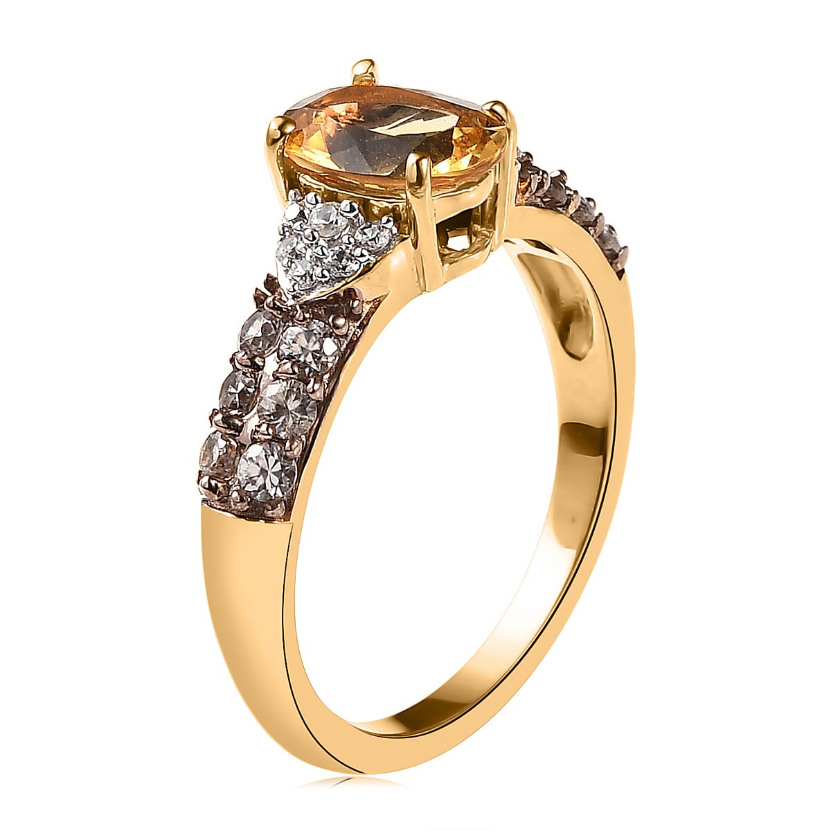 Premium Brazilian Heliodor, White and Coffee Zircon Ring in Vermeil Yellow Gold Over Sterling Silver (Size 10.0) 1.85 ctw