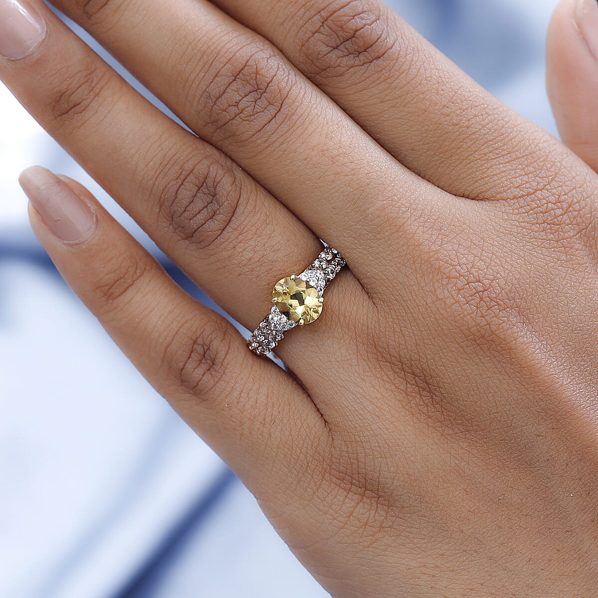 Premium Brazilian Heliodor, White and Coffee Zircon Ring in Vermeil Yellow Gold Over Sterling Silver (Size 8.0) 1.85 ctw image number 2