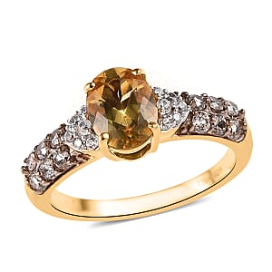 Premium Brazilian Heliodor, White and Coffee Zircon Ring in Vermeil Yellow Gold Over Sterling Silver (Size 9.0) 1.85 ctw