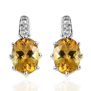 Premium Brazilian Heliodor and White Zircon Dangle Earrings in Platinum Over Sterling Silver 2.25 ctw
