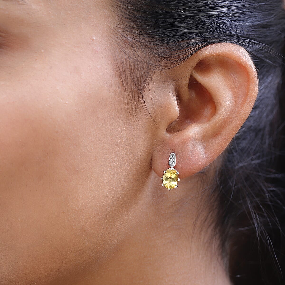 Premium Brazilian Heliodor and White Zircon Dangle Earrings in Platinum Over Sterling Silver 2.25 ctw image number 2
