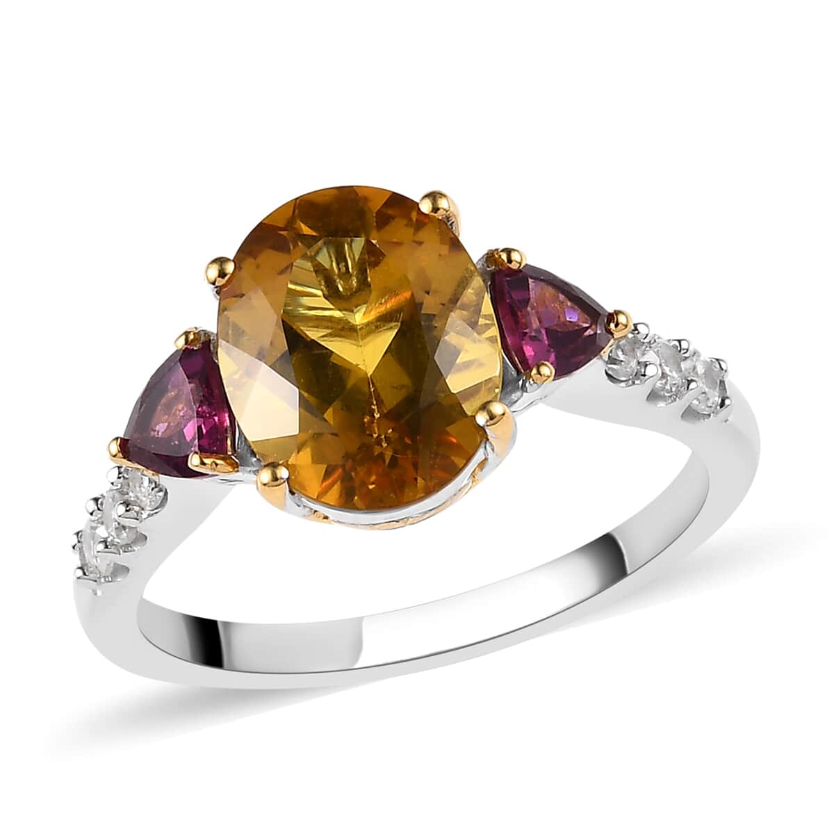 Premium Brazilian Heliodor and Multi Gemstone Ring in Vermeil Yellow Gold and Platinum Over Sterling Silver 3.15 ctw image number 0