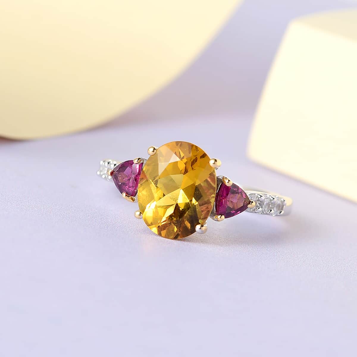 Premium Brazilian Heliodor and Multi Gemstone Ring in Vermeil Yellow Gold and Platinum Over Sterling Silver 3.15 ctw image number 1