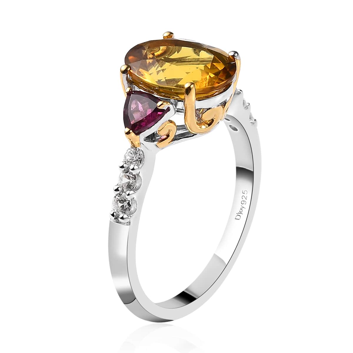 Premium Brazilian Heliodor and Multi Gemstone Ring in Vermeil Yellow Gold and Platinum Over Sterling Silver 3.15 ctw image number 3