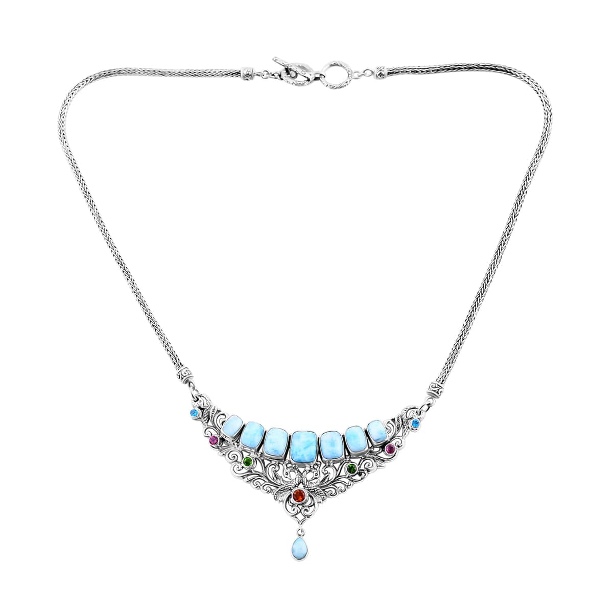 Bali Legacy Larimar, Multi Gemstone Necklace 20 Inches in Sterling Silver 16.75 ctw (Del. in 8-10 Days) image number 0
