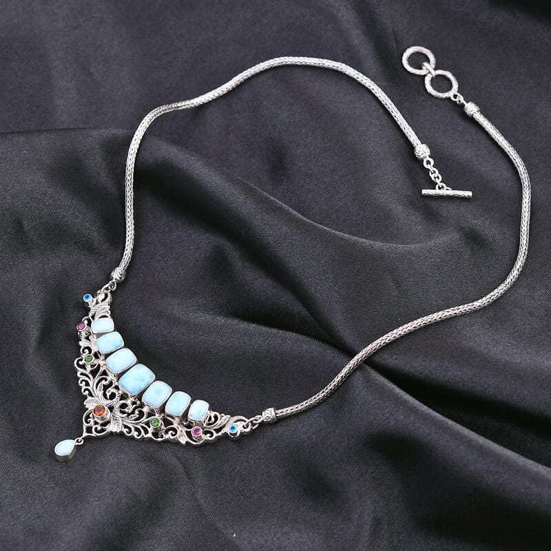 Bali Legacy Larimar, Multi Gemstone Necklace 20-20.75 Inches in Sterling Silver 16.75 ctw