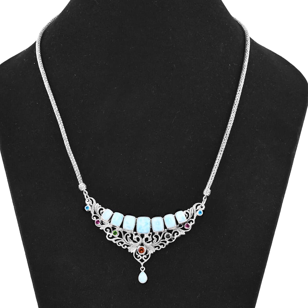 Bali Legacy Larimar, Multi Gemstone Necklace 20 Inches in Sterling Silver 16.75 ctw (Del. in 8-10 Days) image number 2