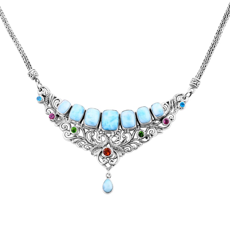 Bali Legacy Larimar, Multi Gemstone Necklace 20-20.75 Inches in Sterling Silver 16.75 ctw