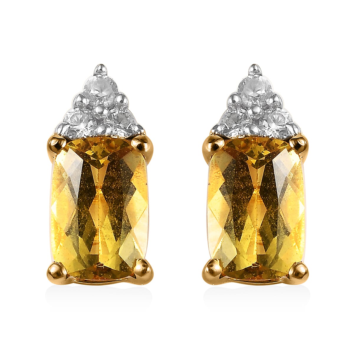 Premium Brazilian Heliodor and White Zircon Earrings in Vermeil Yellow Gold Over Sterling Silver 1.10 ctw