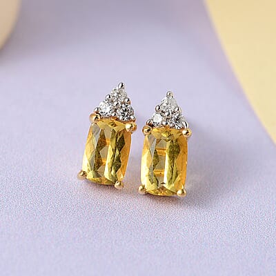 Premium Brazilian Heliodor and White Zircon Earrings in Vermeil Yellow Gold Over Sterling Silver 1.10 ctw