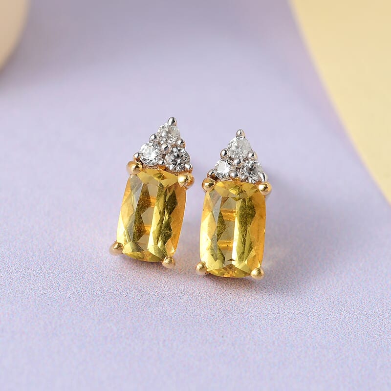 Premium Brazilian Heliodor and White Zircon Earrings in Vermeil Yellow Gold Over Sterling Silver 1.10 ctw