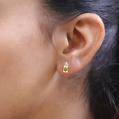 Premium Brazilian Heliodor and White Zircon Earrings in Vermeil Yellow Gold Over Sterling Silver 1.10 ctw