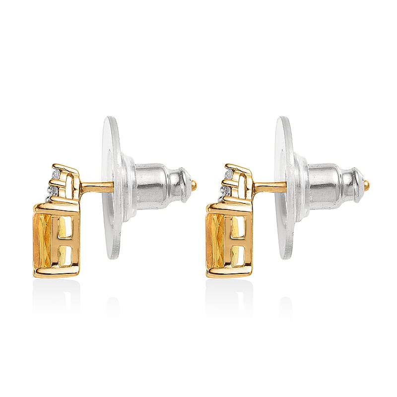 Premium Brazilian Heliodor and White Zircon Earrings in Vermeil Yellow Gold Over Sterling Silver 1.10 ctw
