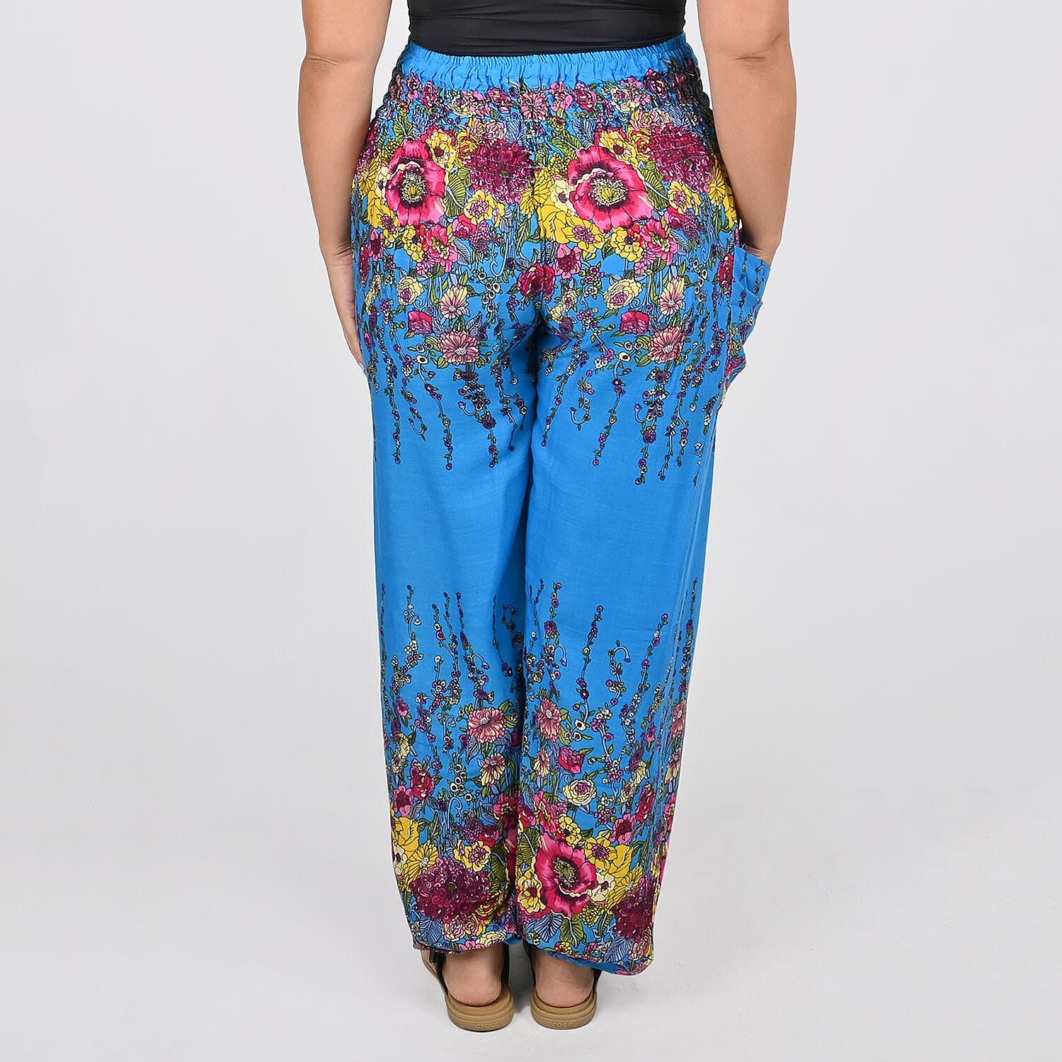 Tamsy Blue Floral Printed Harem Pants - One Size Fits Most