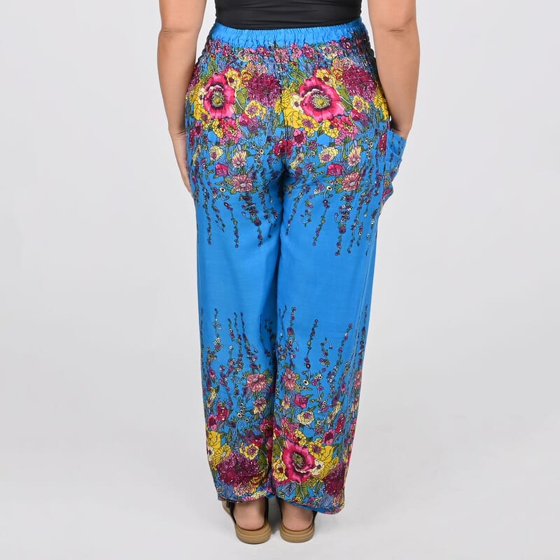 Tamsy Blue Floral Printed Harem Pants - One Size Fits Most