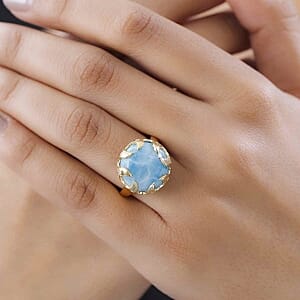 Larimar and White Zircon 13.33 ctw Ring in Vermeil Yellow Gold Over Sterling Silver (Size 10)