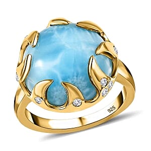 Larimar and White Zircon 13.33 ctw Ring in Vermeil Yellow Gold Over Sterling Silver (Size 10)