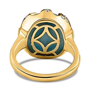 Larimar and White Zircon 13.33 ctw Ring in Vermeil Yellow Gold Over Sterling Silver (Size 10)