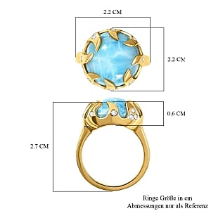 Larimar and White Zircon 13.33 ctw Ring in Vermeil Yellow Gold Over Sterling Silver (Size 10)