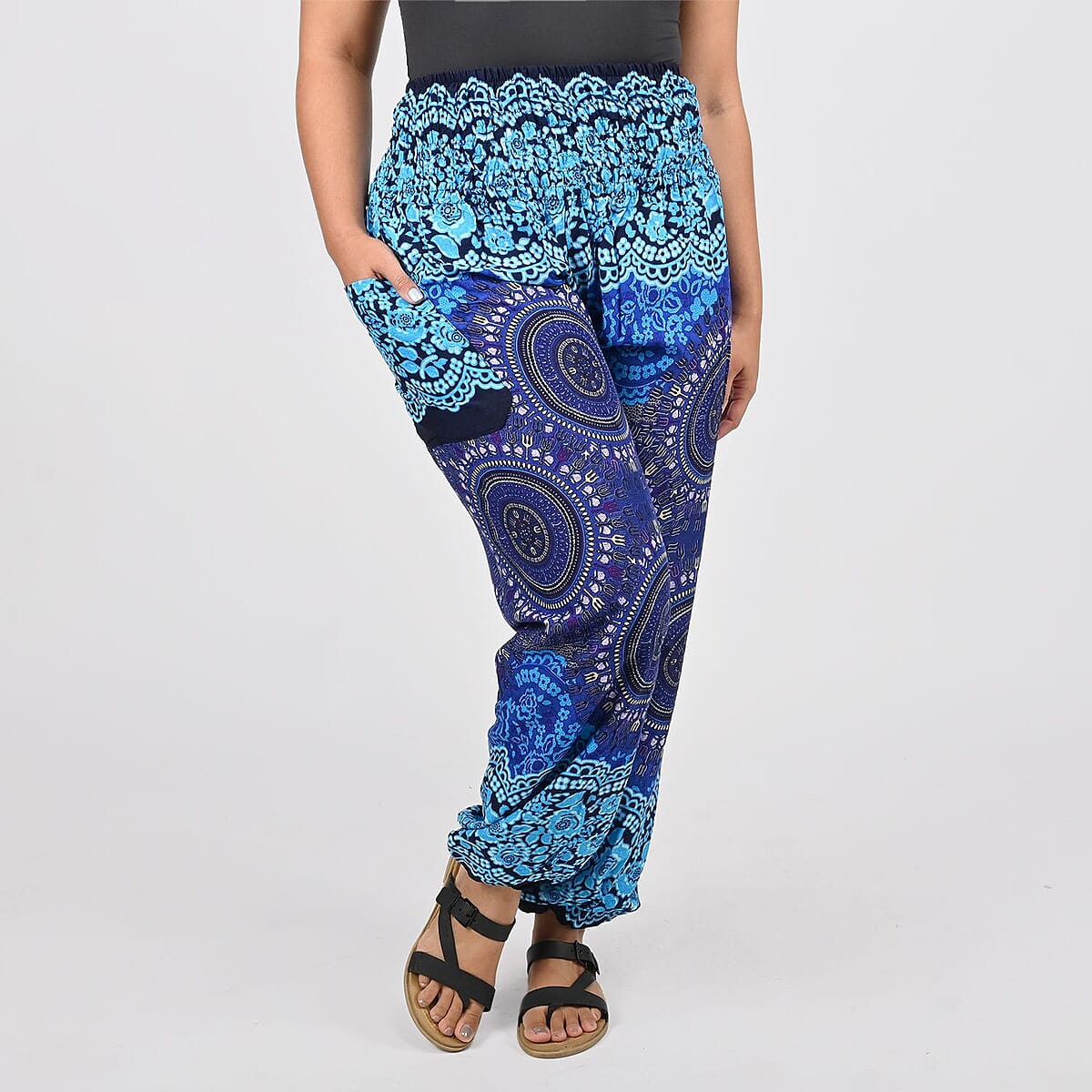 Tamsy Blue Mandala Printed Harem Pants - One Size Fits Most image number 1