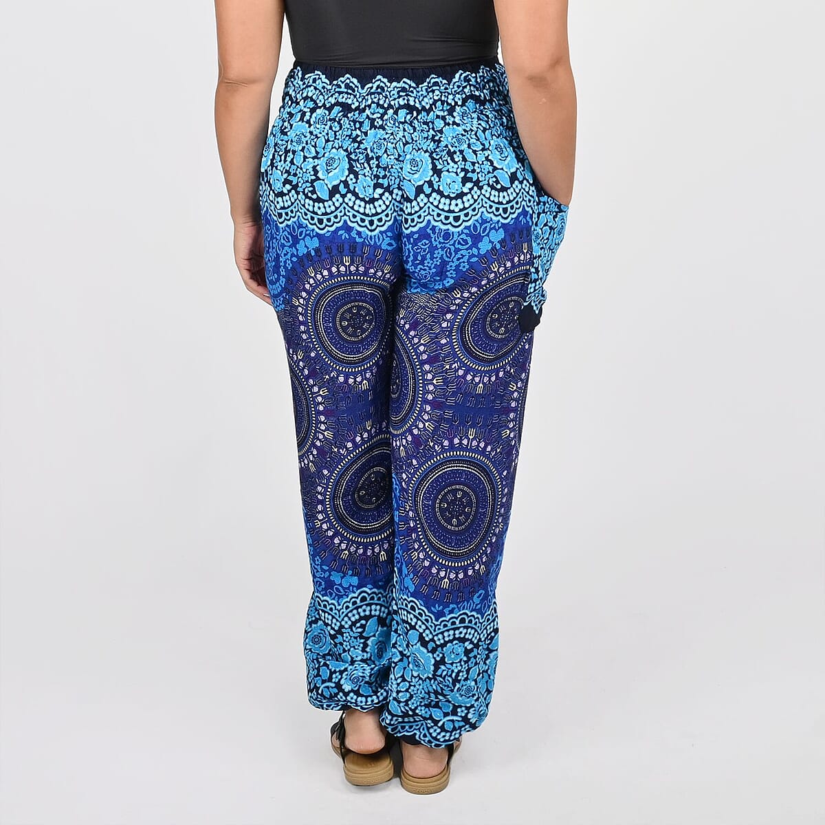 Tamsy Blue Mandala Printed Harem Pants - One Size Fits Most image number 3