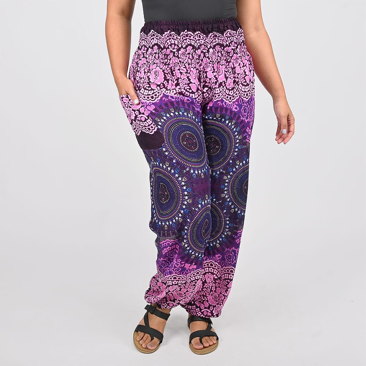Tamsy Purple Mandala Printed Harem Pants - One Size Fits Most image number 1