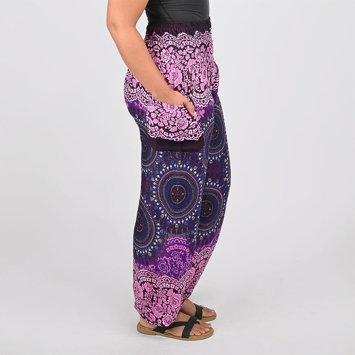 Tamsy Purple Mandala Printed Harem Pants - One Size Fits Most image number 2
