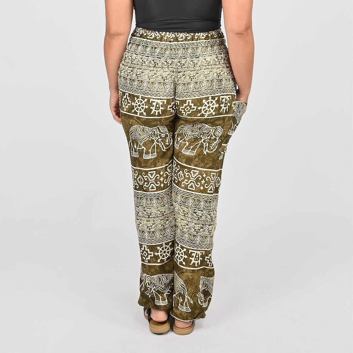 Tamsy Brown Elephant Printed Harem Pants - One Size Fits Most image number 3
