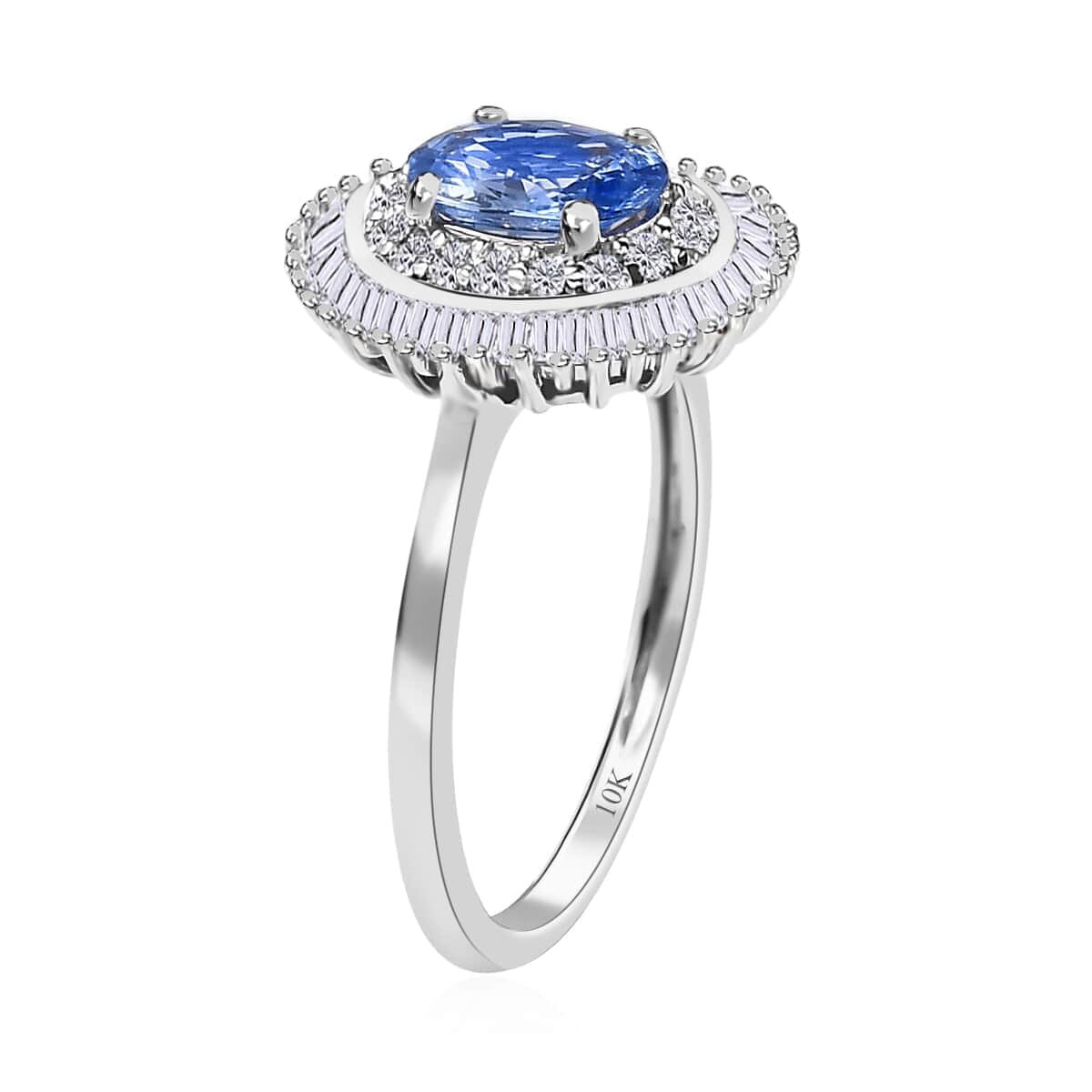 Luxoro 10K White Gold Premium Ceylon Blue Sapphire and Diamond Double Halo Ring (Size 10.0) 1.20 ctw image number 3