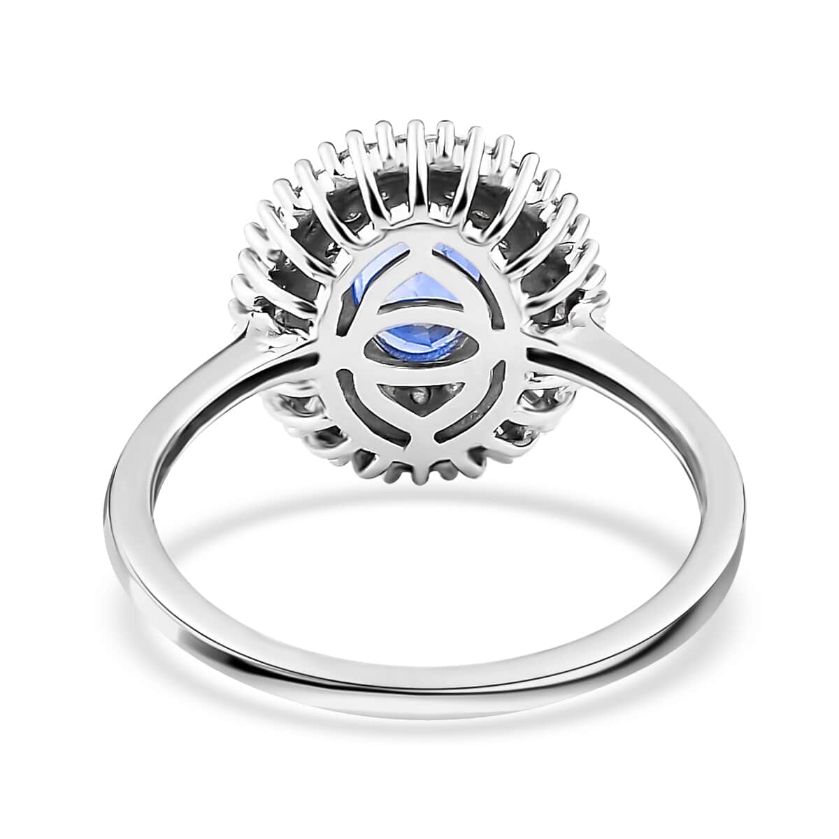 Luxoro 10K White Gold Premium Ceylon Blue Sapphire and Diamond Double Halo Ring (Size 10.0) 1.20 ctw image number 4