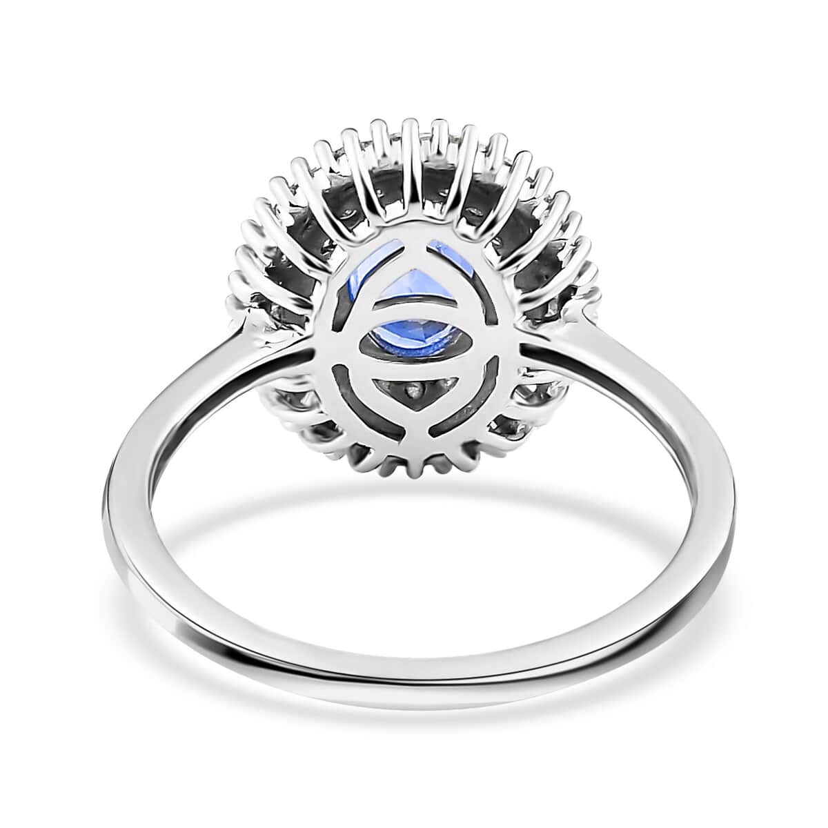 Luxoro 10K White Gold Premium Ceylon Blue Sapphire and Diamond Double Halo Ring (Size 6.0) 1.20 ctw image number 4