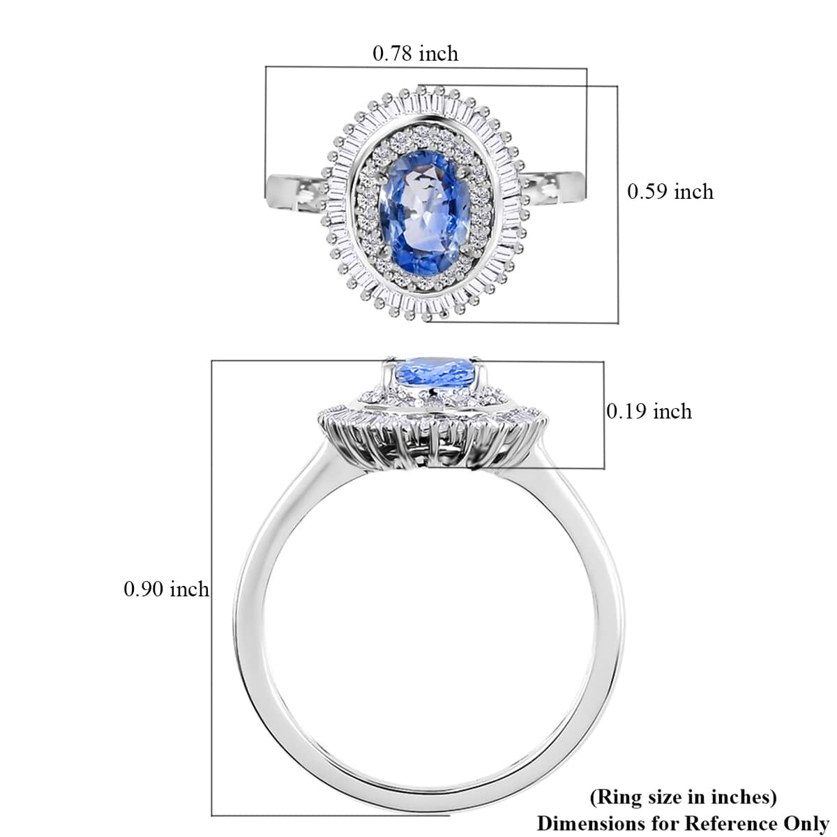 Luxoro 10K White Gold Premium Ceylon Blue Sapphire and Diamond Double Halo Ring (Size 6.0) 1.20 ctw image number 5