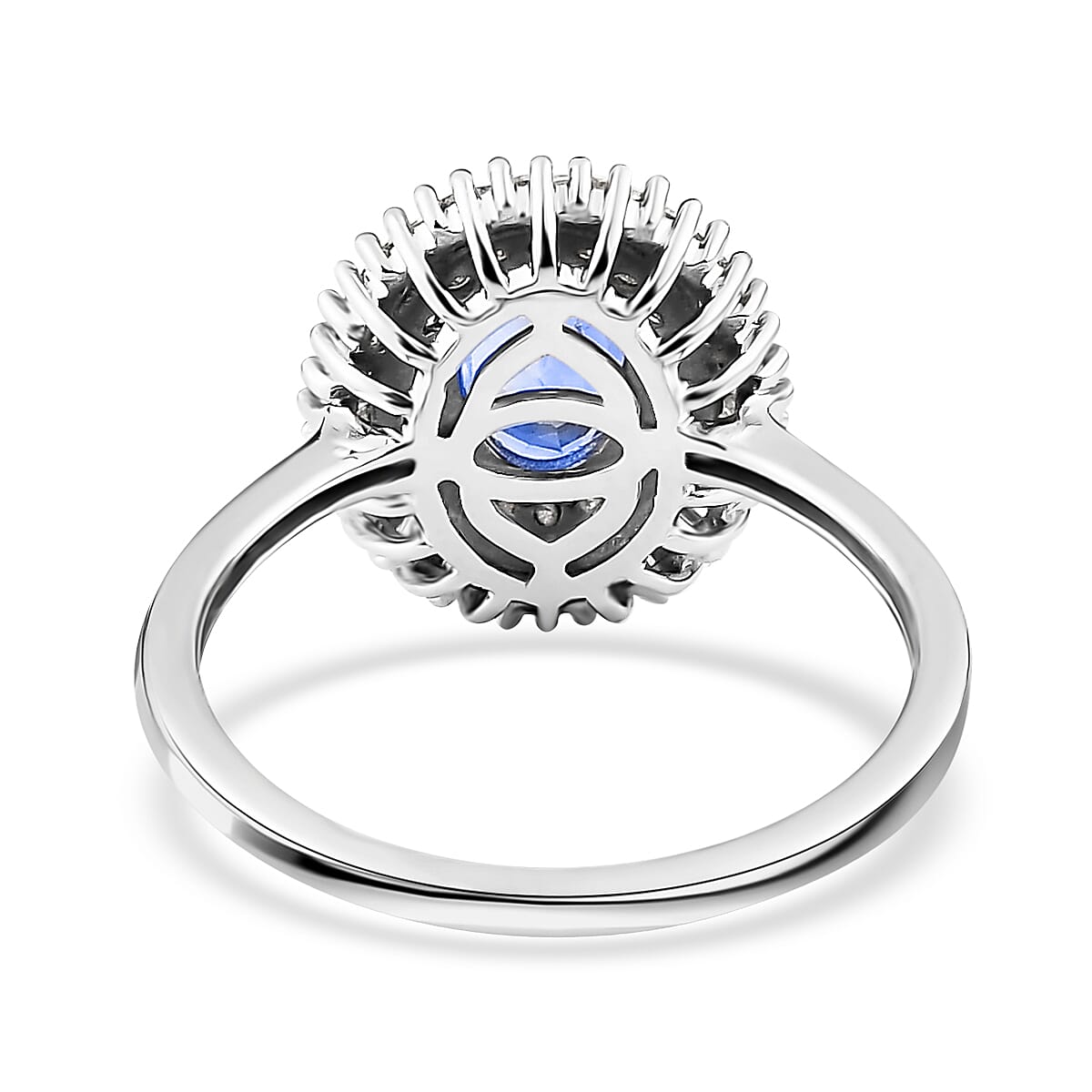 Luxoro 10K White Gold Premium Ceylon Blue Sapphire and Diamond Double Halo Ring (Size 7.0) 1.20 ctw image number 4