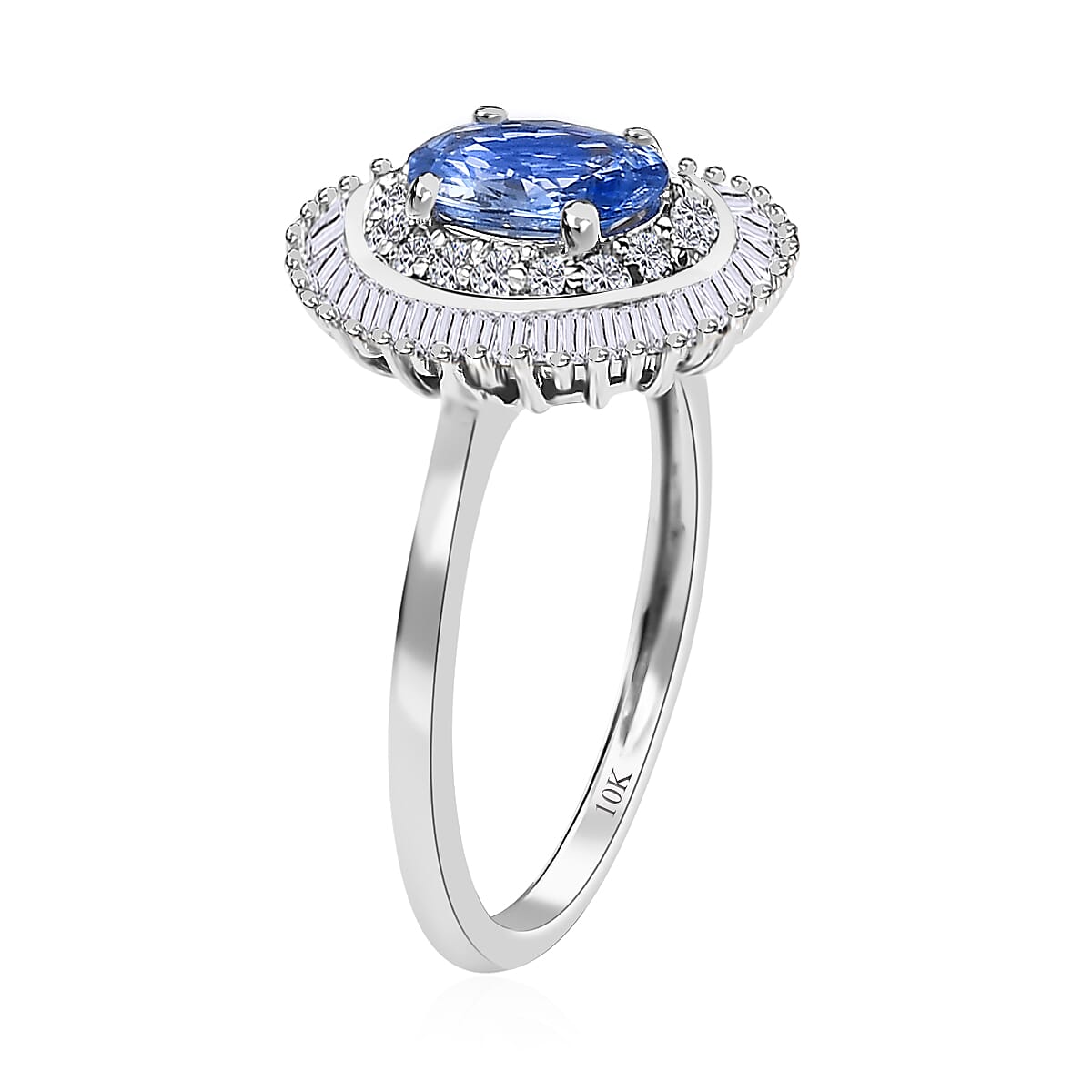 Luxoro 10K White Gold Premium Ceylon Blue Sapphire and Diamond Double Halo Ring (Size 8.0) 1.20 ctw image number 3