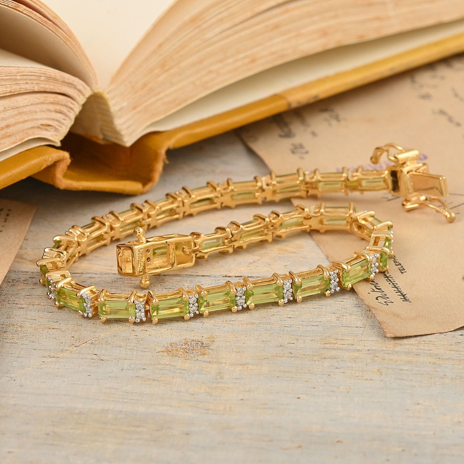 Arizona Peridot and Moissanite Tennis Bracelet in Vermeil YG Over Sterling Silver (6.50 In) 5.35 ctw