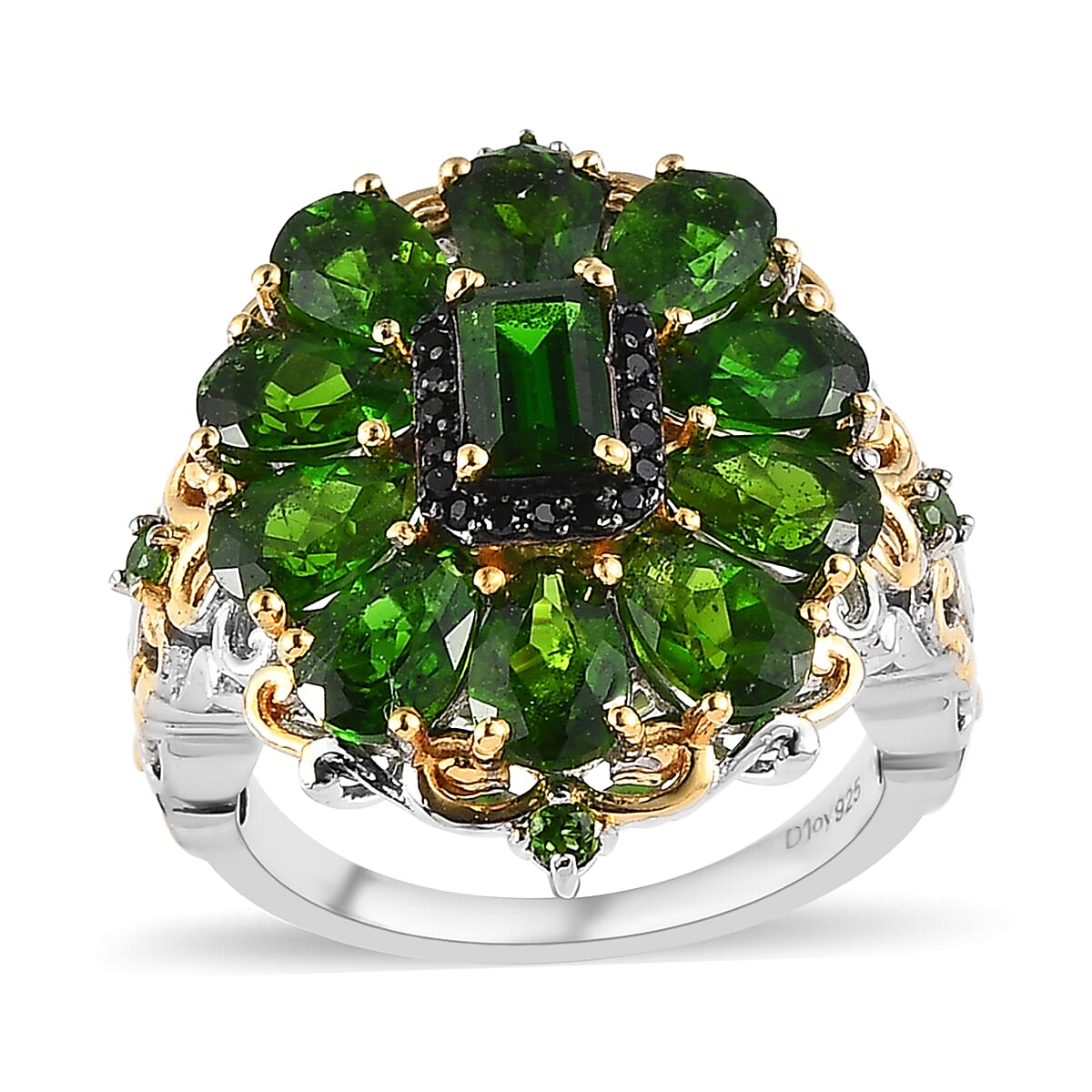 Chrome Diopside and Thai Black Spinel Cluster Ring in Vermeil YG and Platinum Over Sterling Silver (Size 10.0) 4.50 ctw image number 0