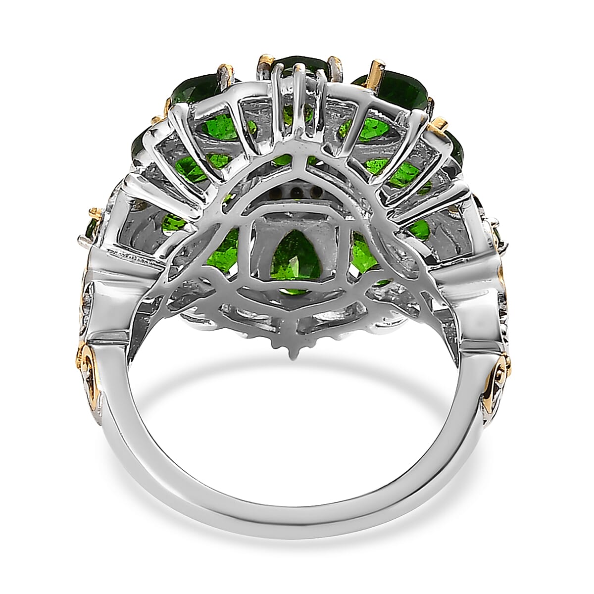Chrome Diopside and Thai Black Spinel Cluster Ring in Vermeil YG and Platinum Over Sterling Silver (Size 10.0) 4.50 ctw image number 4