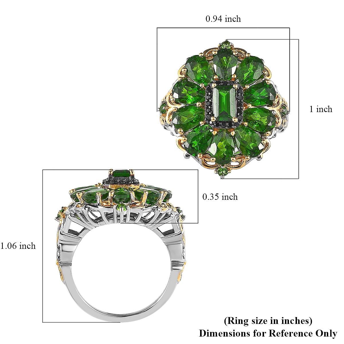 Chrome Diopside and Thai Black Spinel Cluster Ring in Vermeil YG and Platinum Over Sterling Silver (Size 10.0) 4.50 ctw image number 5