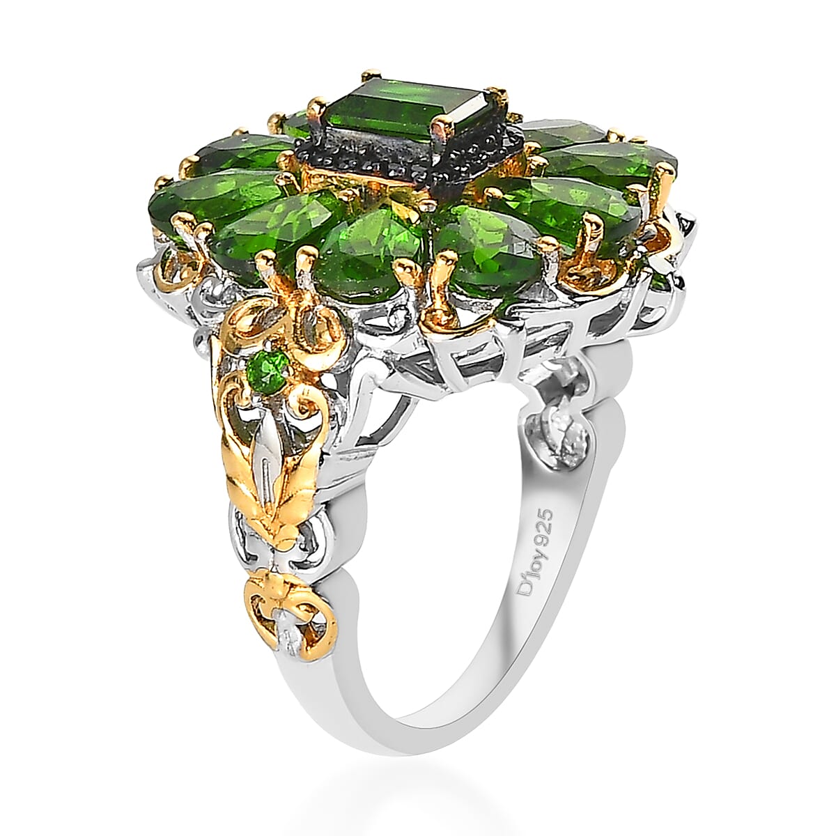 Chrome Diopside and Thai Black Spinel Cluster Ring in Vermeil YG and Platinum Over Sterling Silver (Size 9.0) 4.50 ctw image number 3