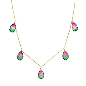 Watermelon Quartz (Triplet) Station Necklace 18 Inches in 14K Yellow Gold Over Sterling Silver 19.50 ctw
