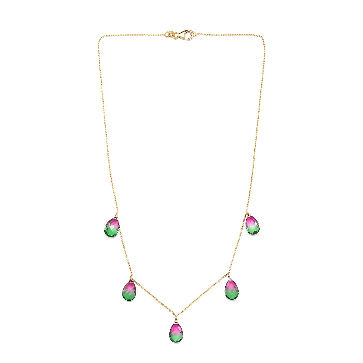 Watermelon Quartz (Triplet) Station Necklace 18 Inches in 14K Yellow Gold Over Sterling Silver 19.50 ctw