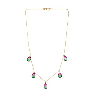 Watermelon Quartz (Triplet) Station Necklace 18 Inches in 14K Yellow Gold Over Sterling Silver 19.50 ctw