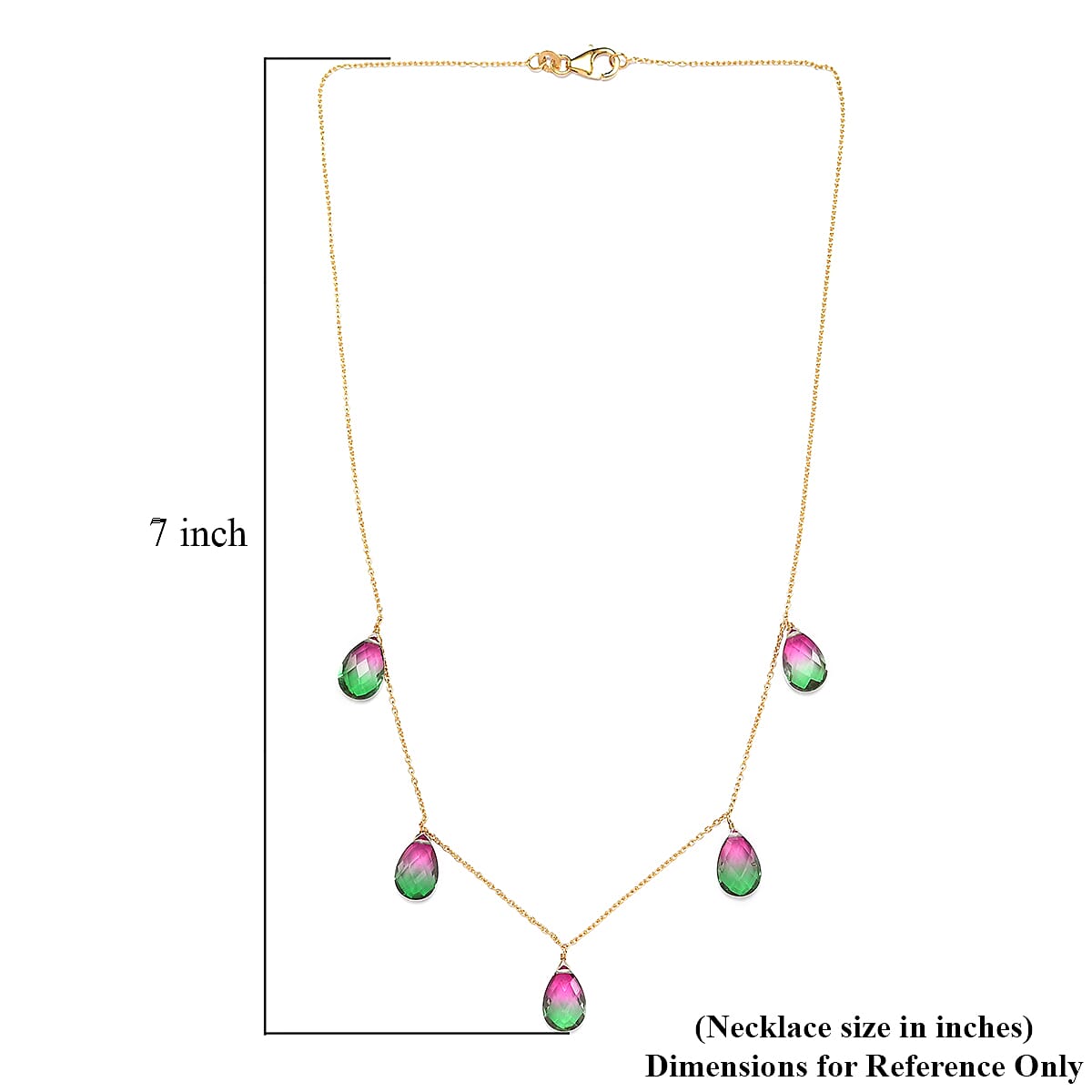 Watermelon Quartz (Triplet) Station Necklace 18 Inches in 14K Yellow Gold Over Sterling Silver 19.50 ctw