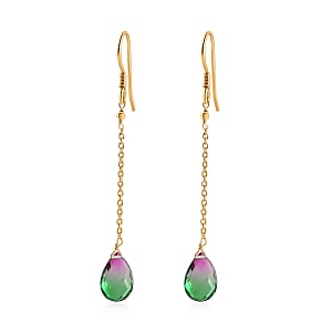 Watermelon Quartz (Triplet) Dangling Earrings in 14K Yellow Gold Over Sterling Silver 7.80 ctw