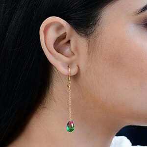 Watermelon Quartz (Triplet) Dangling Earrings in 14K Yellow Gold Over Sterling Silver 7.80 ctw