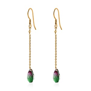 Watermelon Quartz (Triplet) Dangling Earrings in 14K Yellow Gold Over Sterling Silver 7.80 ctw