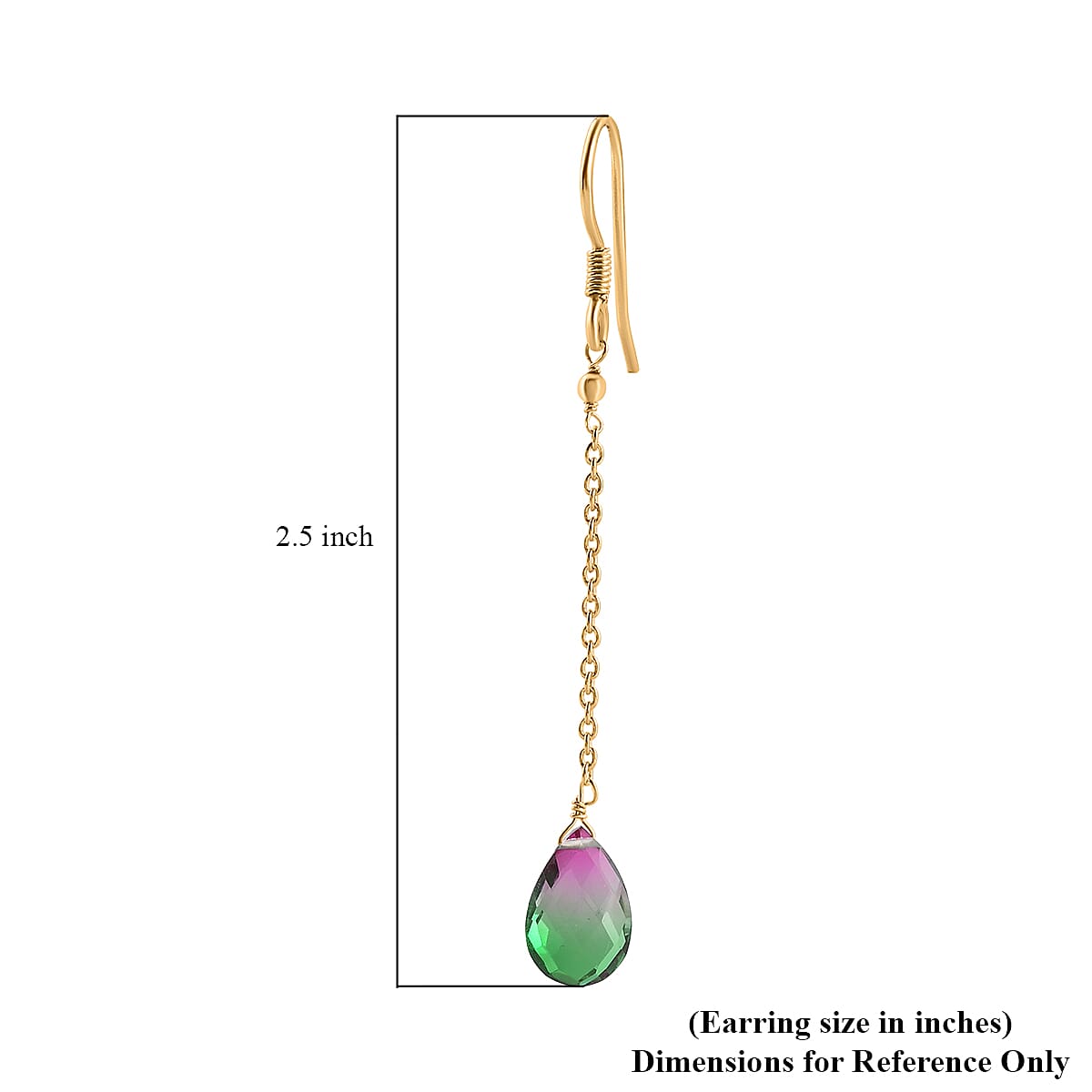 Watermelon Quartz (Triplet) Dangling Earrings in 14K Yellow Gold Over Sterling Silver 7.80 ctw image number 3
