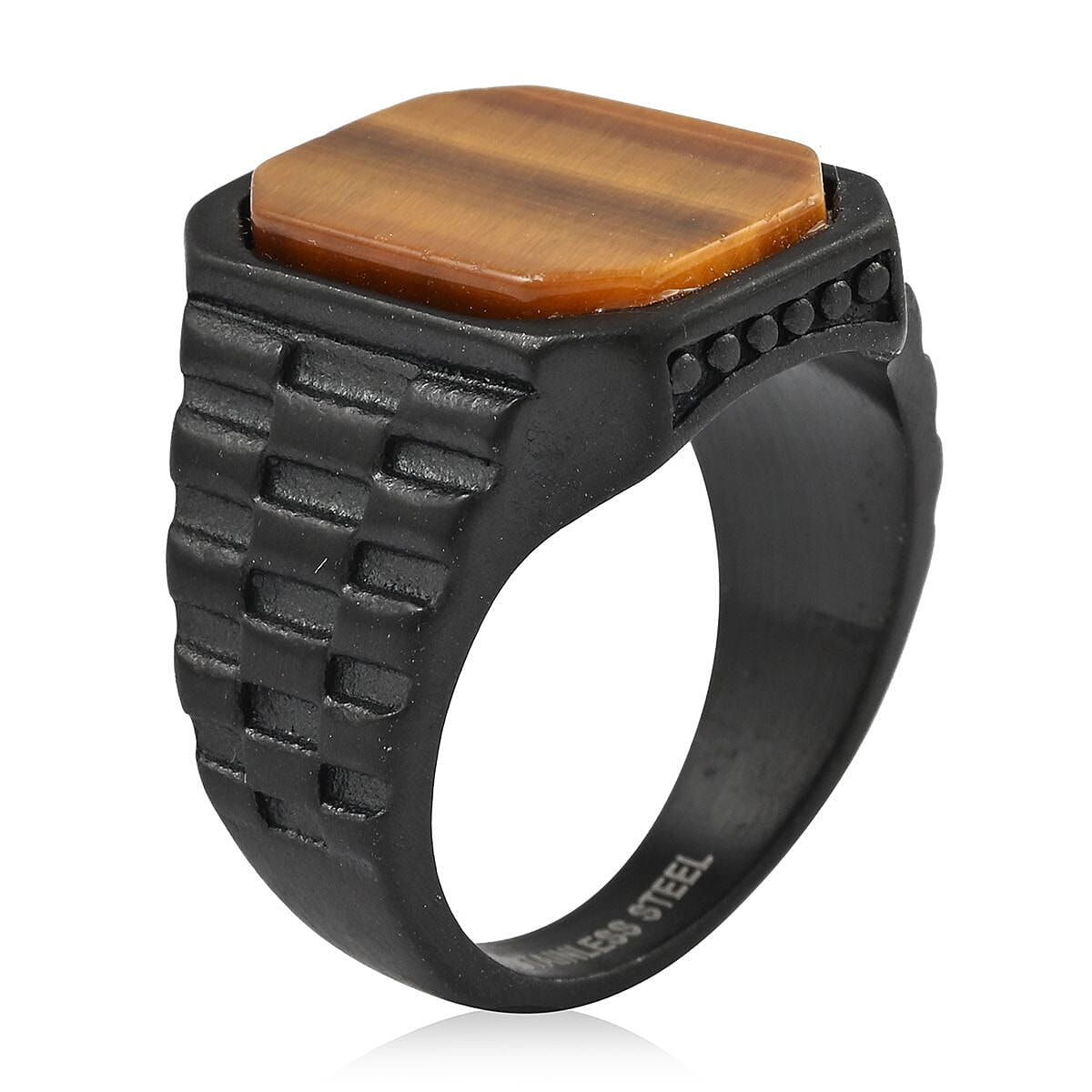 Tiger's Eye Men's Ring in ION Plated Black Stainless Steel (Size 9) 7.50 ctw